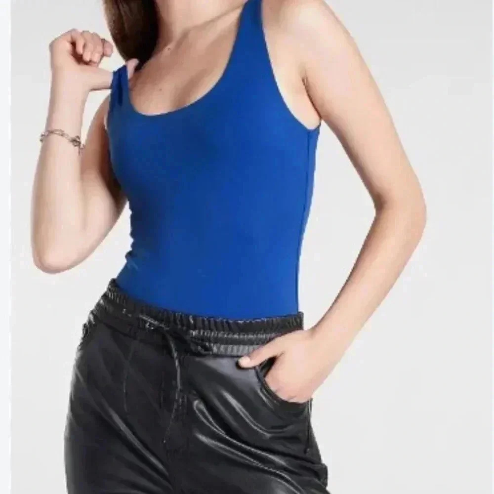 NWT Express body contour Maine blue stretch compression all inone bodysuit top L